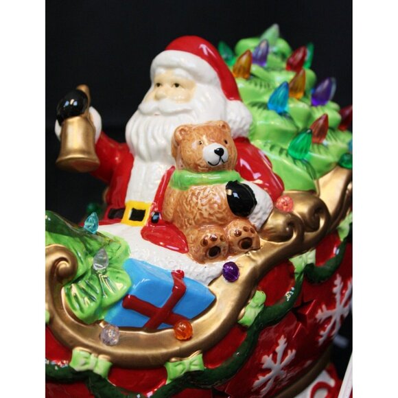 Roman 10'' Santa Sleigh Riding Ceramic Light Up Figure Ball Bear Present Holiday - Picture 4 of 10